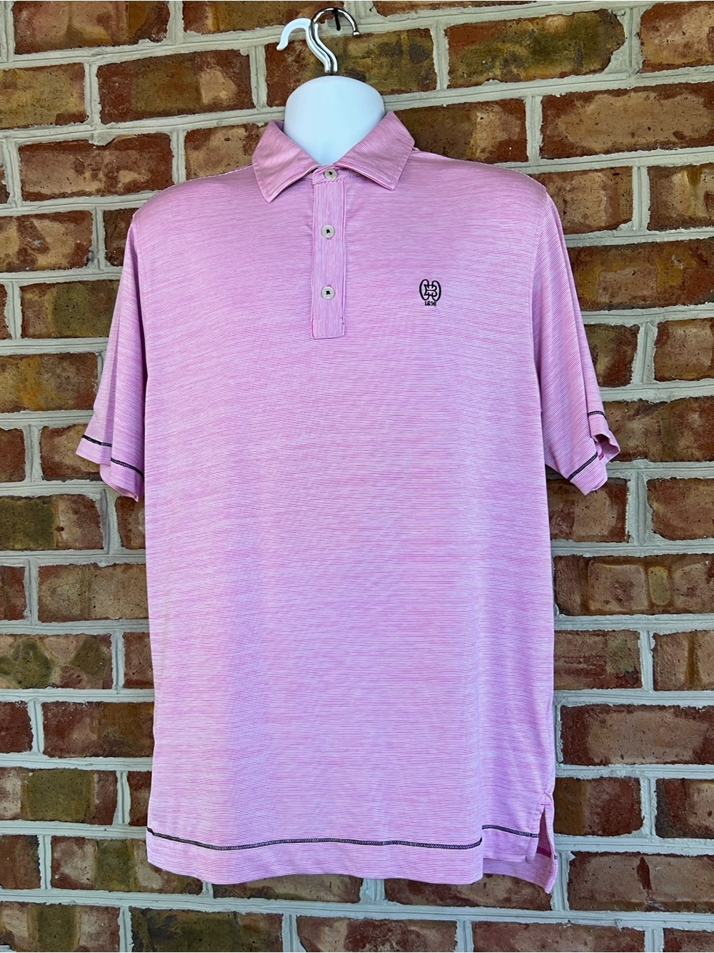 FootJoy BCC Baltimore Country Club Pink stripe Performance Golf Polo shirt. Med